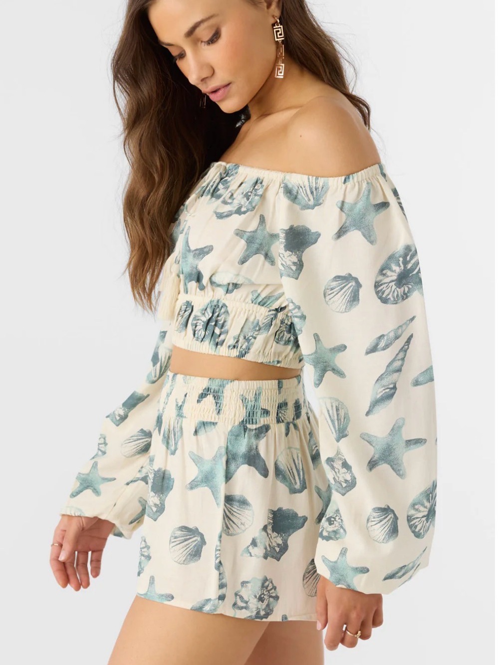 O’Neill Off-Shoulder Seashell Top - Cream & Seafoam